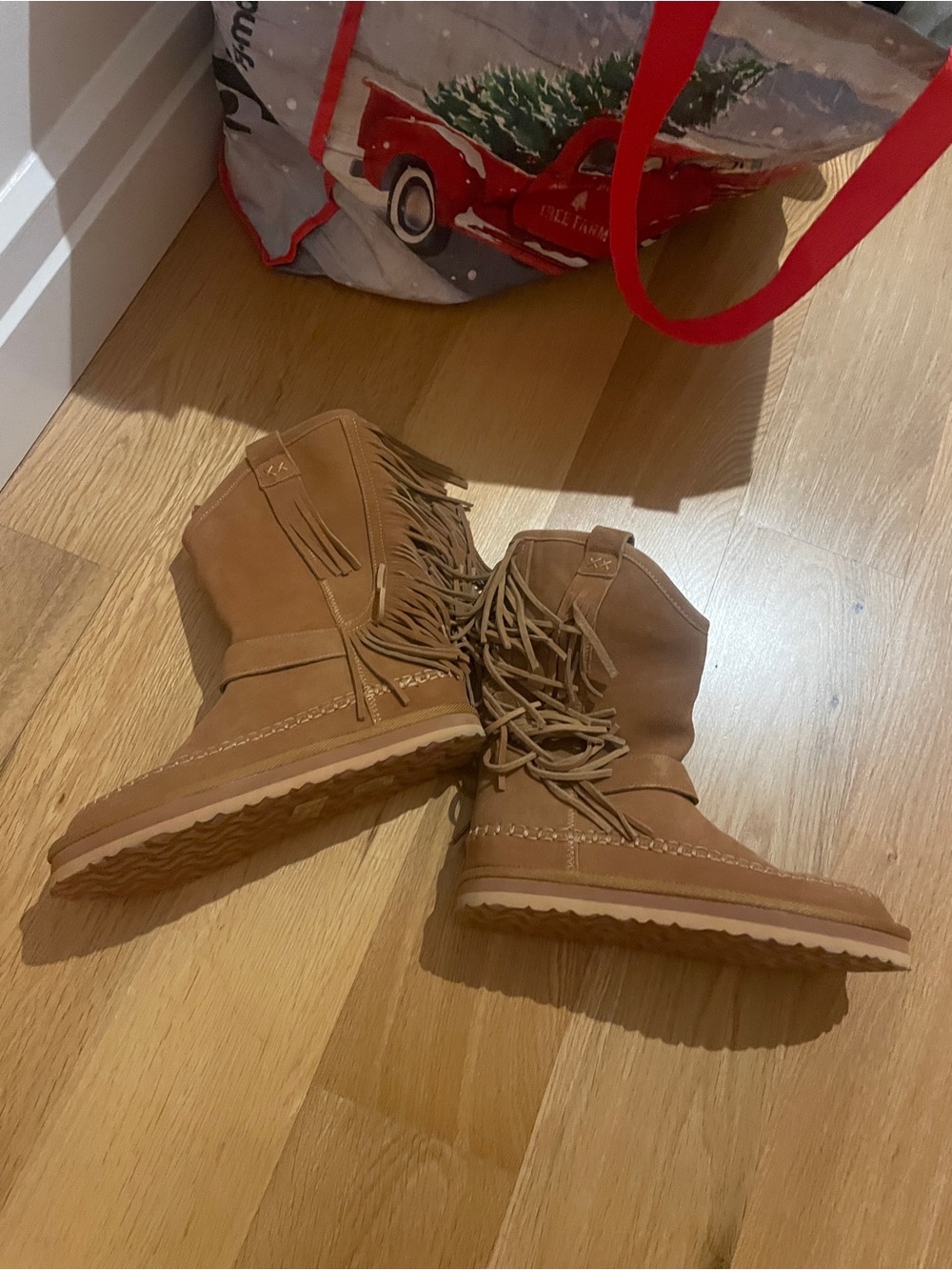 Fringe Lace-Up Winter Boots in Tan - Women's Comfort Style